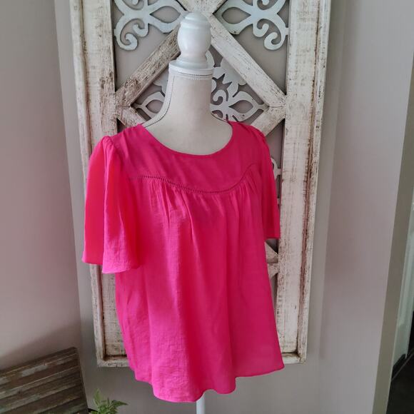 Nanette Lepore Women's Short Flutter Sleeve Lightweight Blouse Top Rose Tropical - Picture 2 of 9